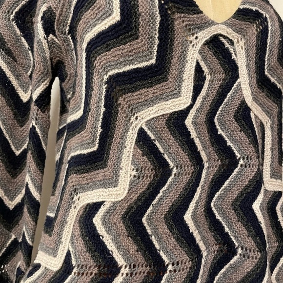 Retro Revival Boho Dress Wool Coastal 70s Chevron XS Navy Blue Free People - Picture 5 of 16